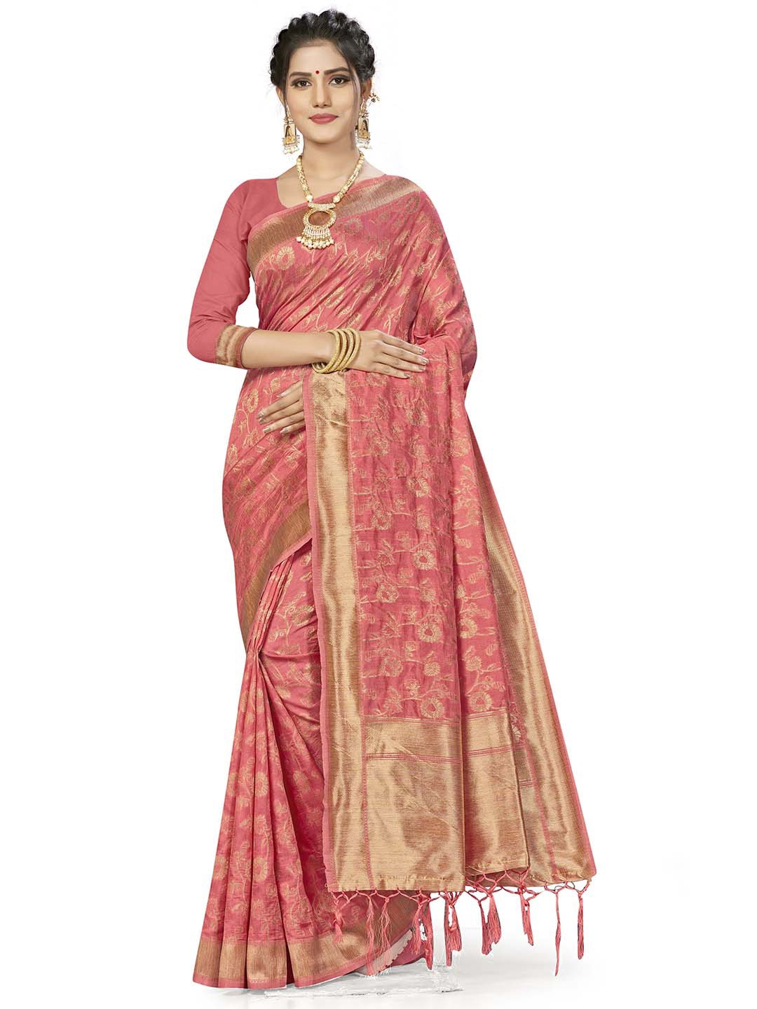 

Maroosh Woven Design Zari Banarasi Saree, Pink
