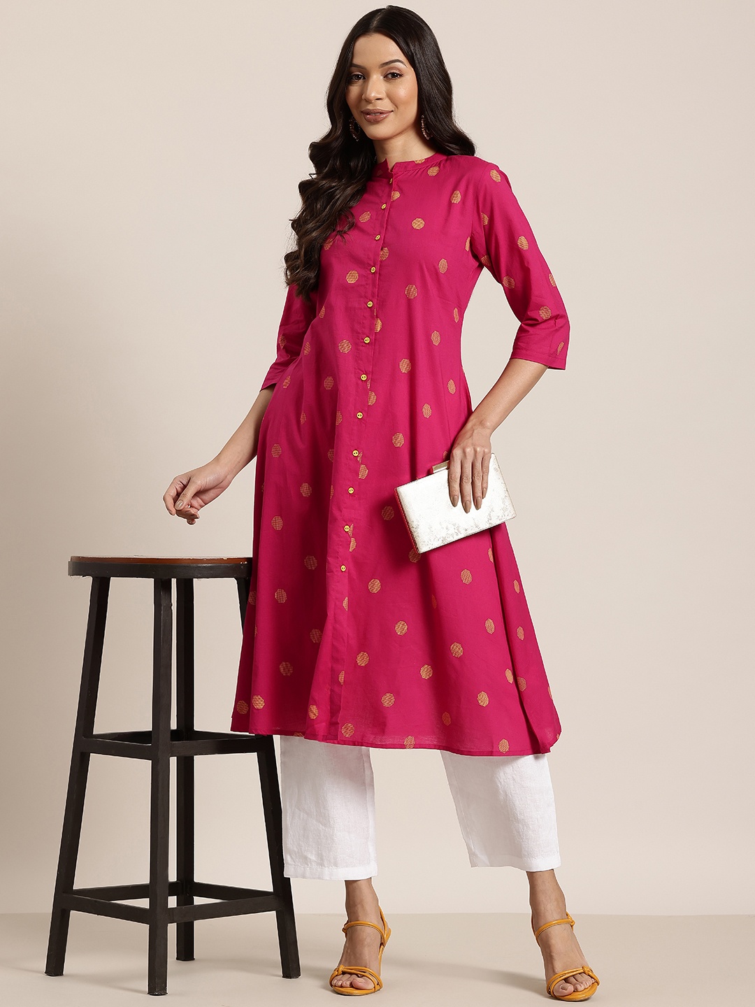 

HERE&NOW Women Geometric Printed Kurta, Pink