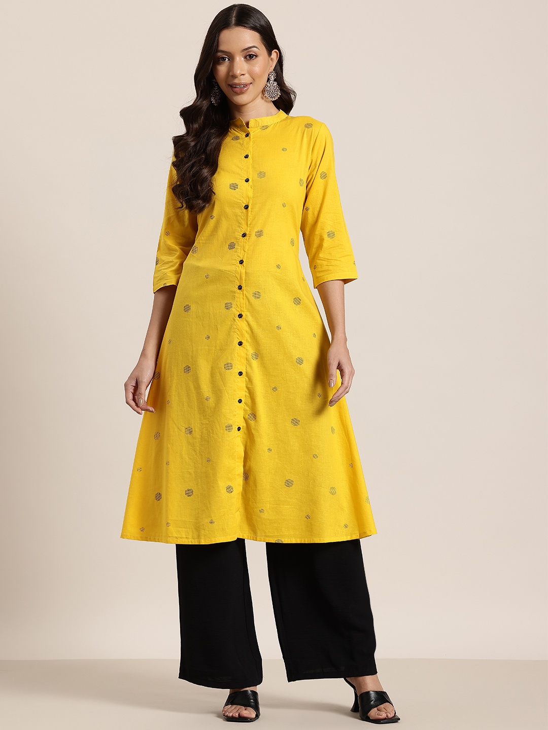 

HERE&NOW Women Geometric Printed Kurta, Yellow