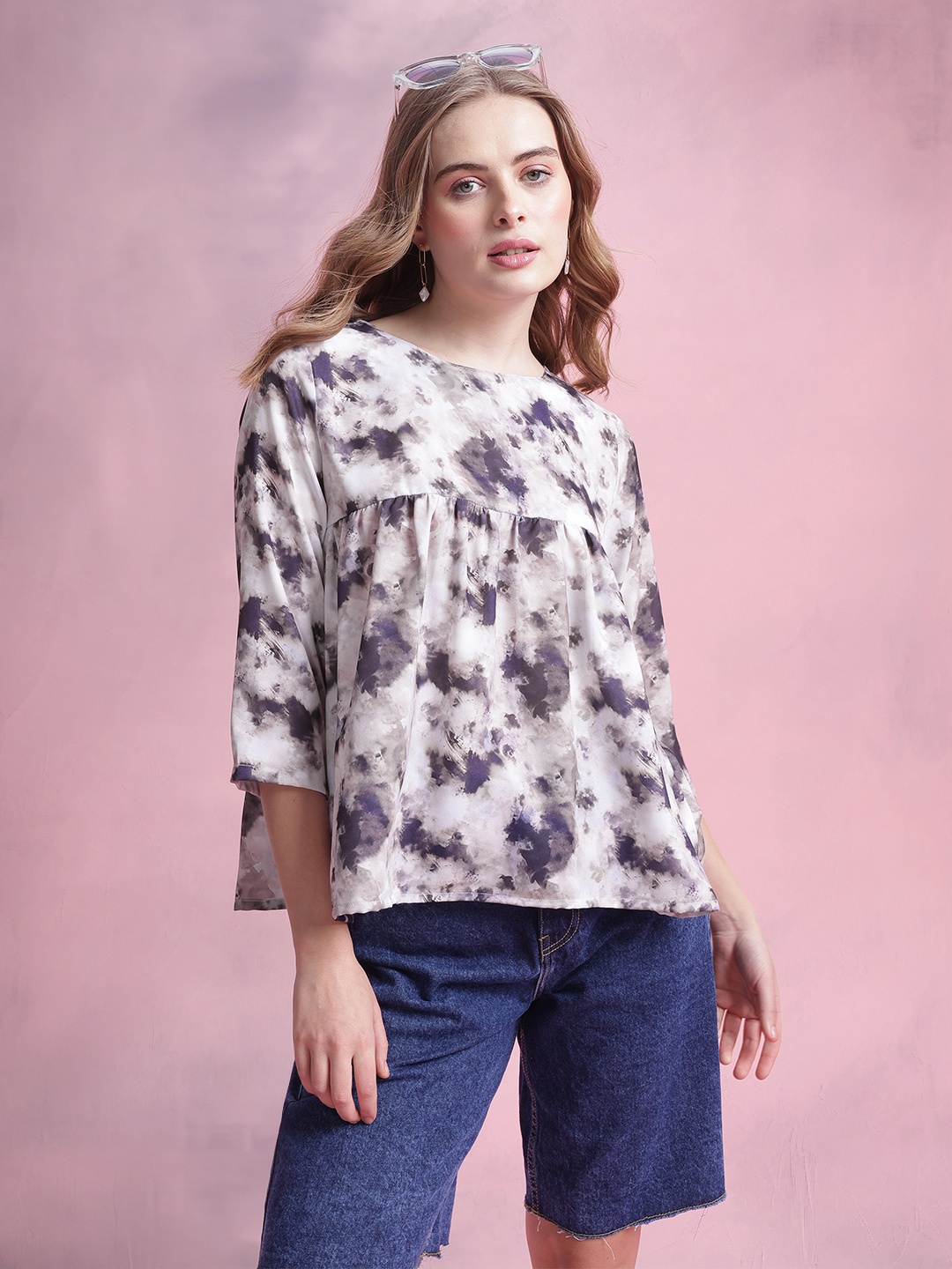 

DressBerry Printed Empire Top, Grey