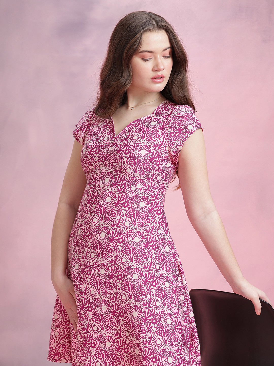 

DressBerry Floral Print A-Line Dress, Pink