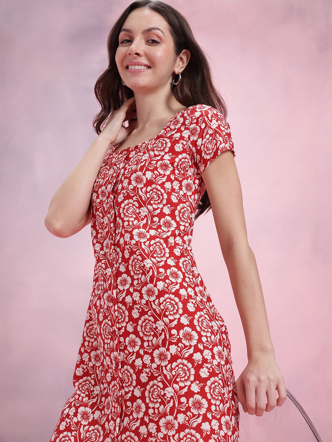 

DressBerry Floral Print A-Line Dress, Red