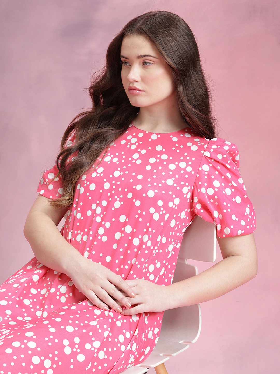 

DressBerry Geometric Print A-Line Dress, Pink