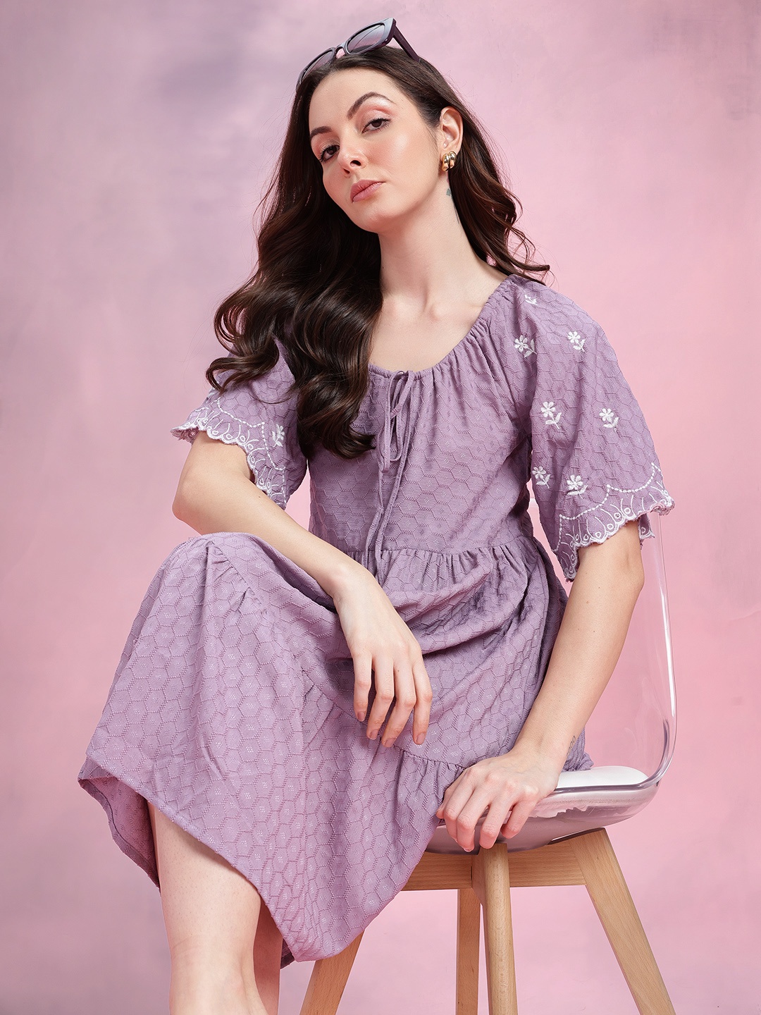 

DressBerry Flared Sleeve A-Line Dress, Purple