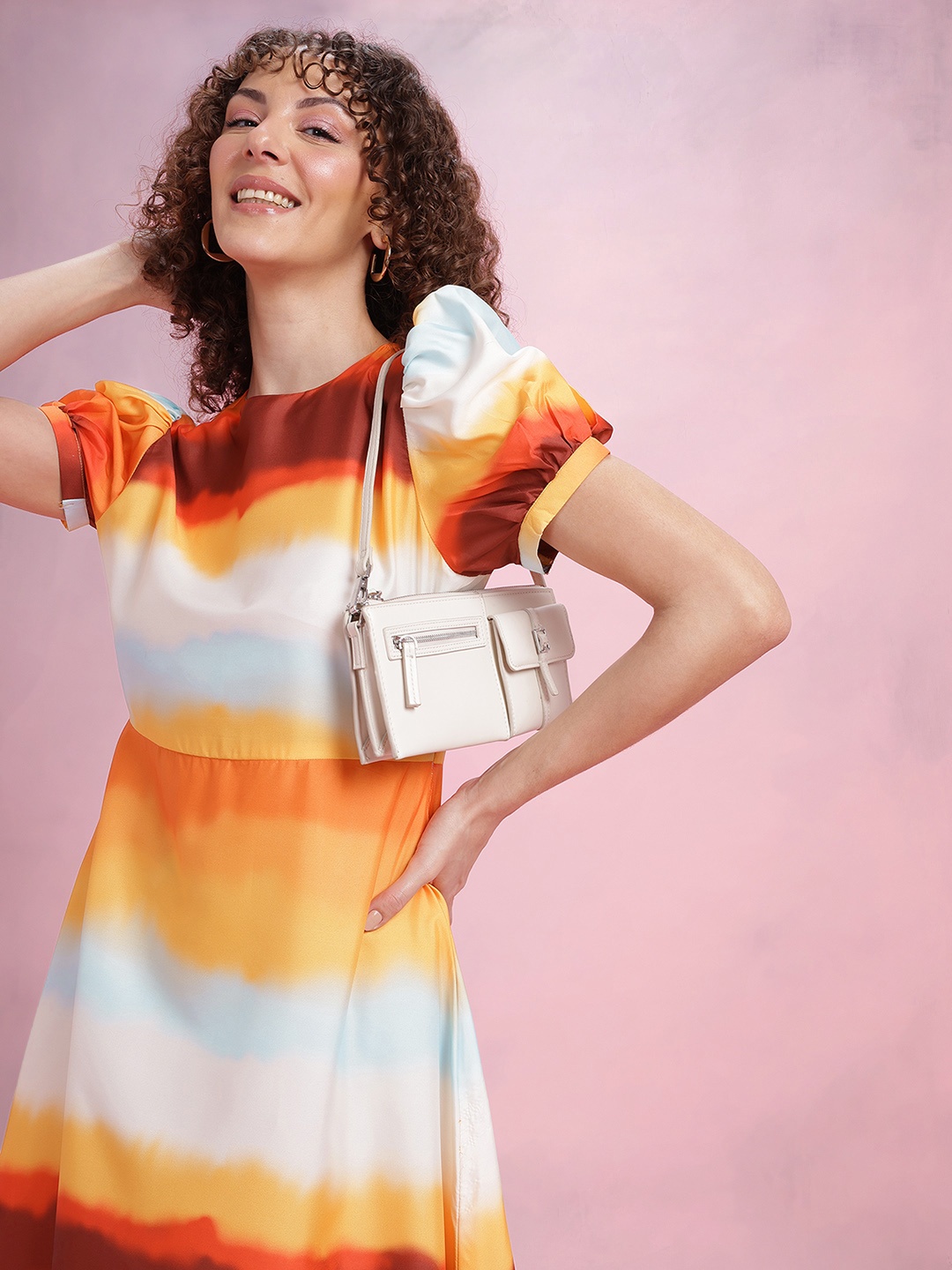

DressBerry Tie and Dyed Fit & Flare Dress, Orange