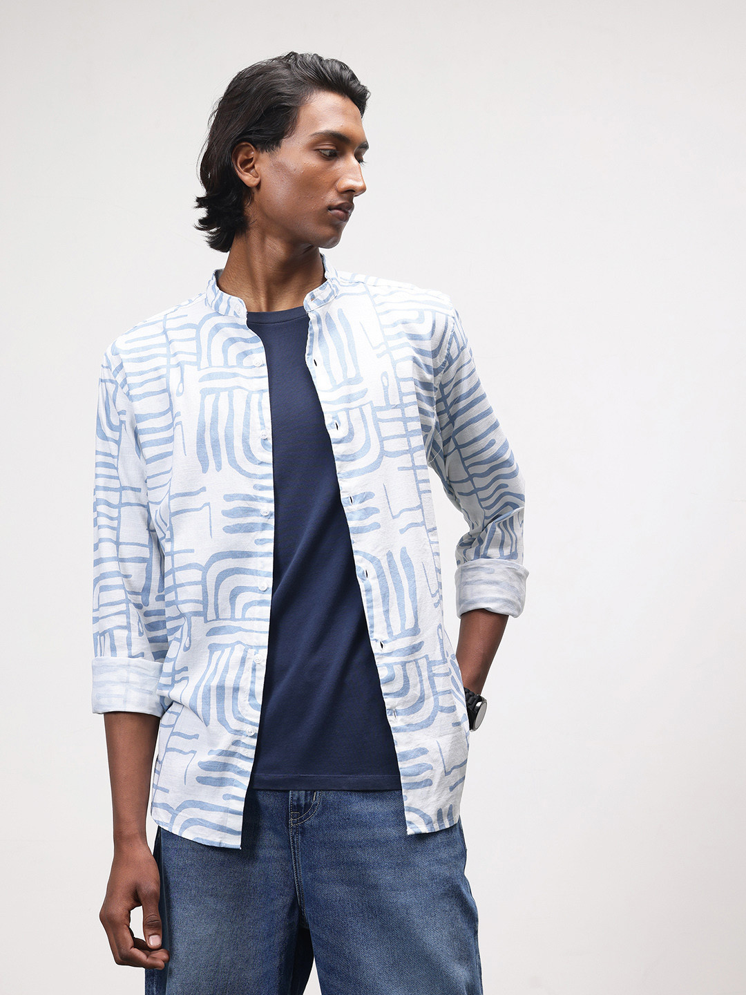 

ether Floral Print Pure Cotton Longline Casual Shirt, White