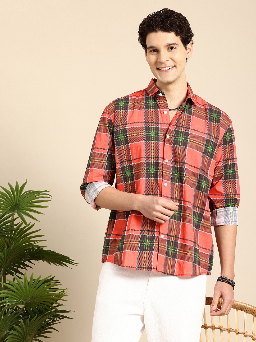 

Mast & Harbour Pure Cotton Checked Relaxed Fit Casual Shirt, Red