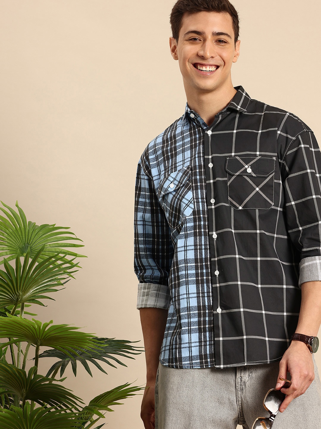 

Mast & Harbour Opaque Checked Pure Cotton Casual Shirt, Grey