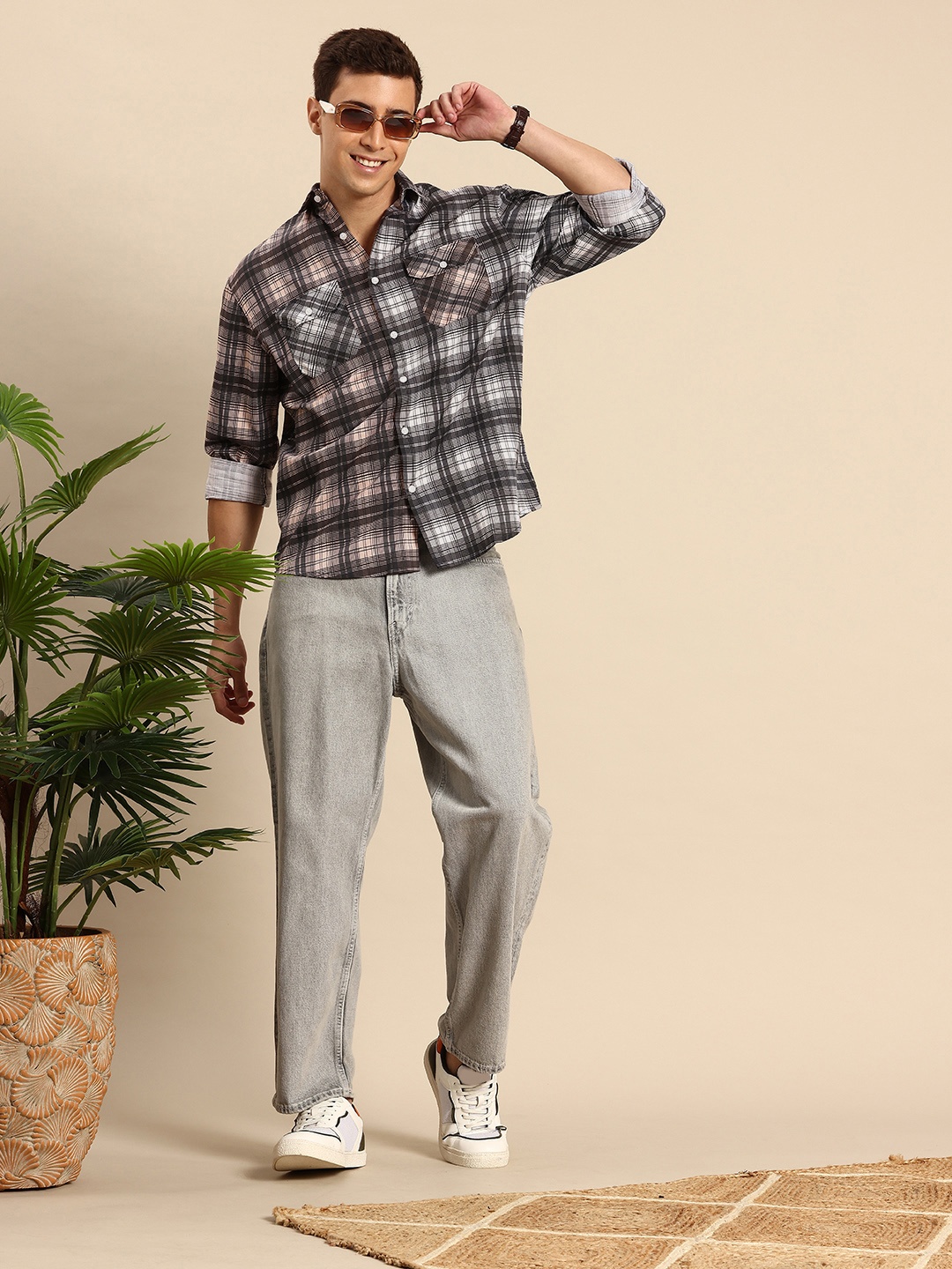 

Mast & Harbour Opaque Checked Pure Cotton Casual Relaxed Fit Shackets, Grey