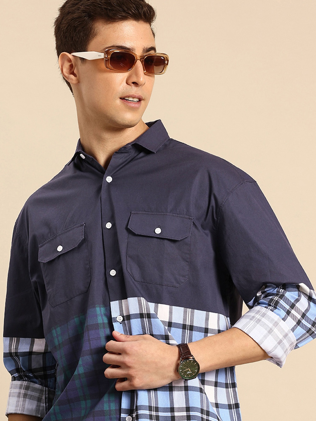 

Mast & Harbour Opaque Checked Pure Cotton Casual Shirt, Blue