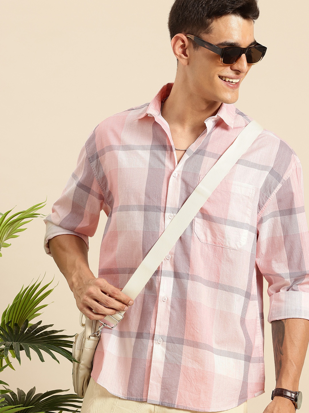 

Mast & Harbour Opaque Checked Pure Cotton Relaxed Fit Casual Shirt, Pink