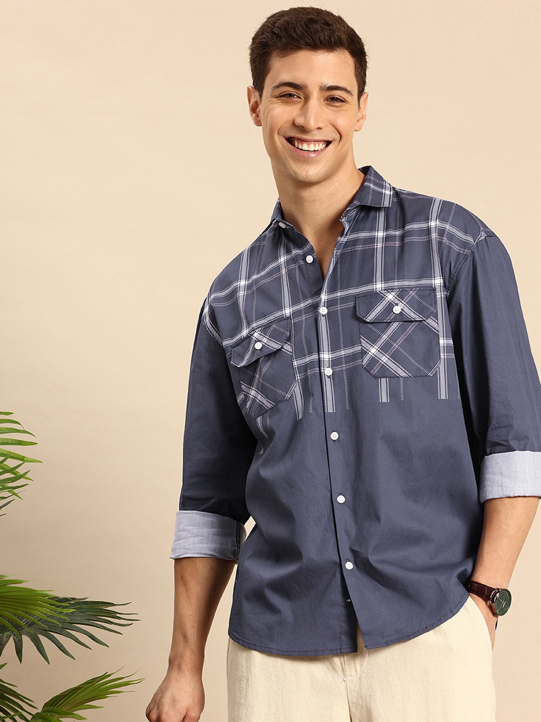 

Mast & Harbour Opaque Checked Pure Cotton Casual Shirt, Blue