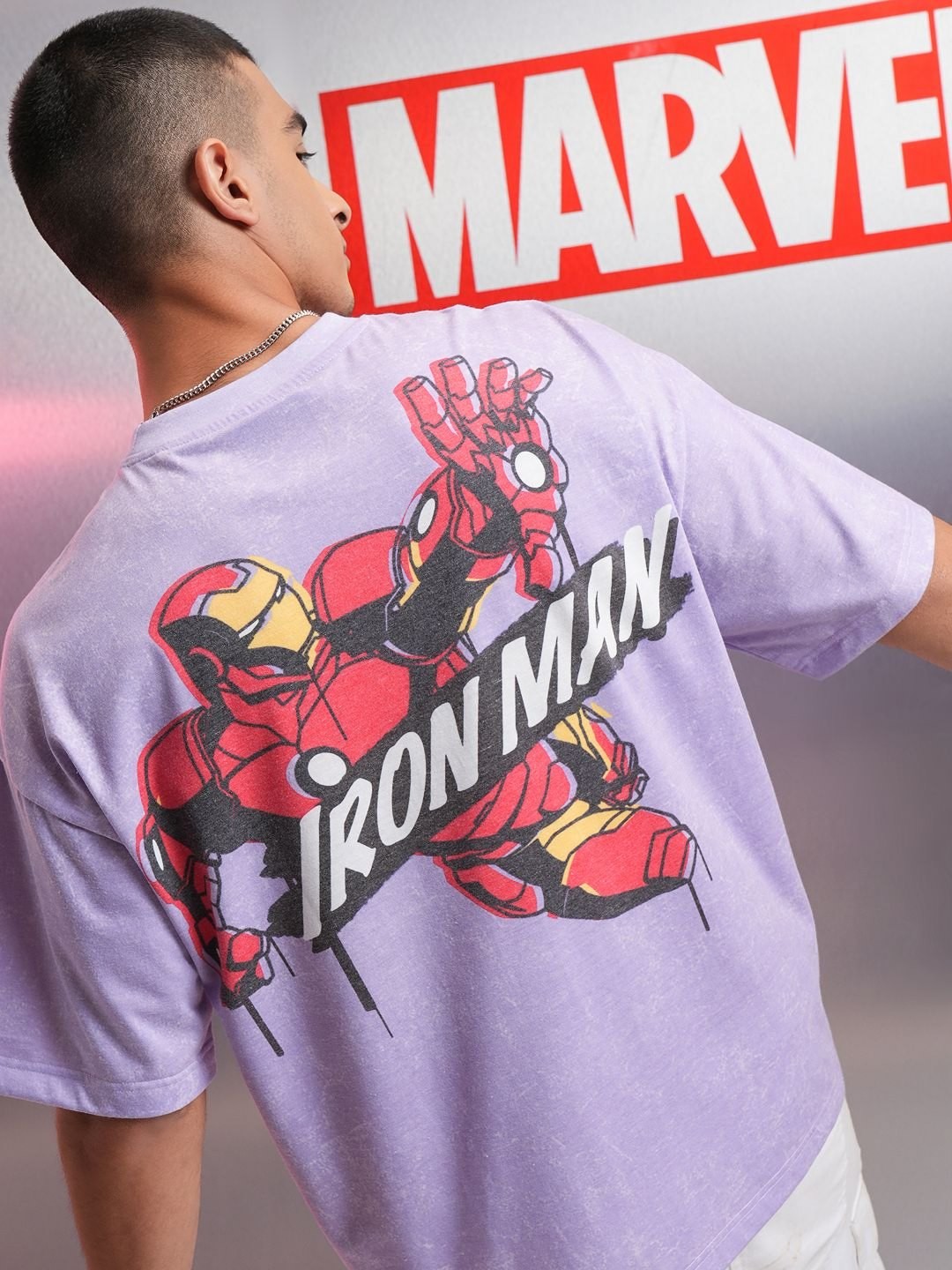 

Highlander Marvel Men Iron Man Round Neck Oversized Drop Shoulder T-shirt, Violet