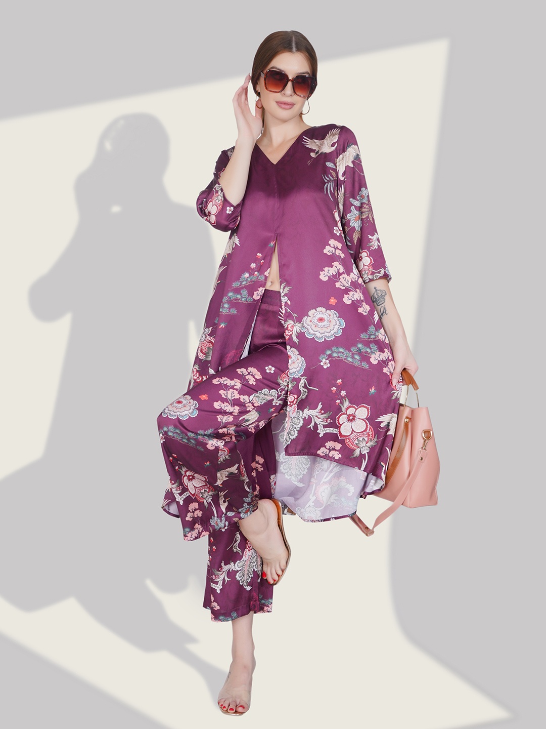 

Dora Dori Floral Printed Tunic With Palazzo, Mauve