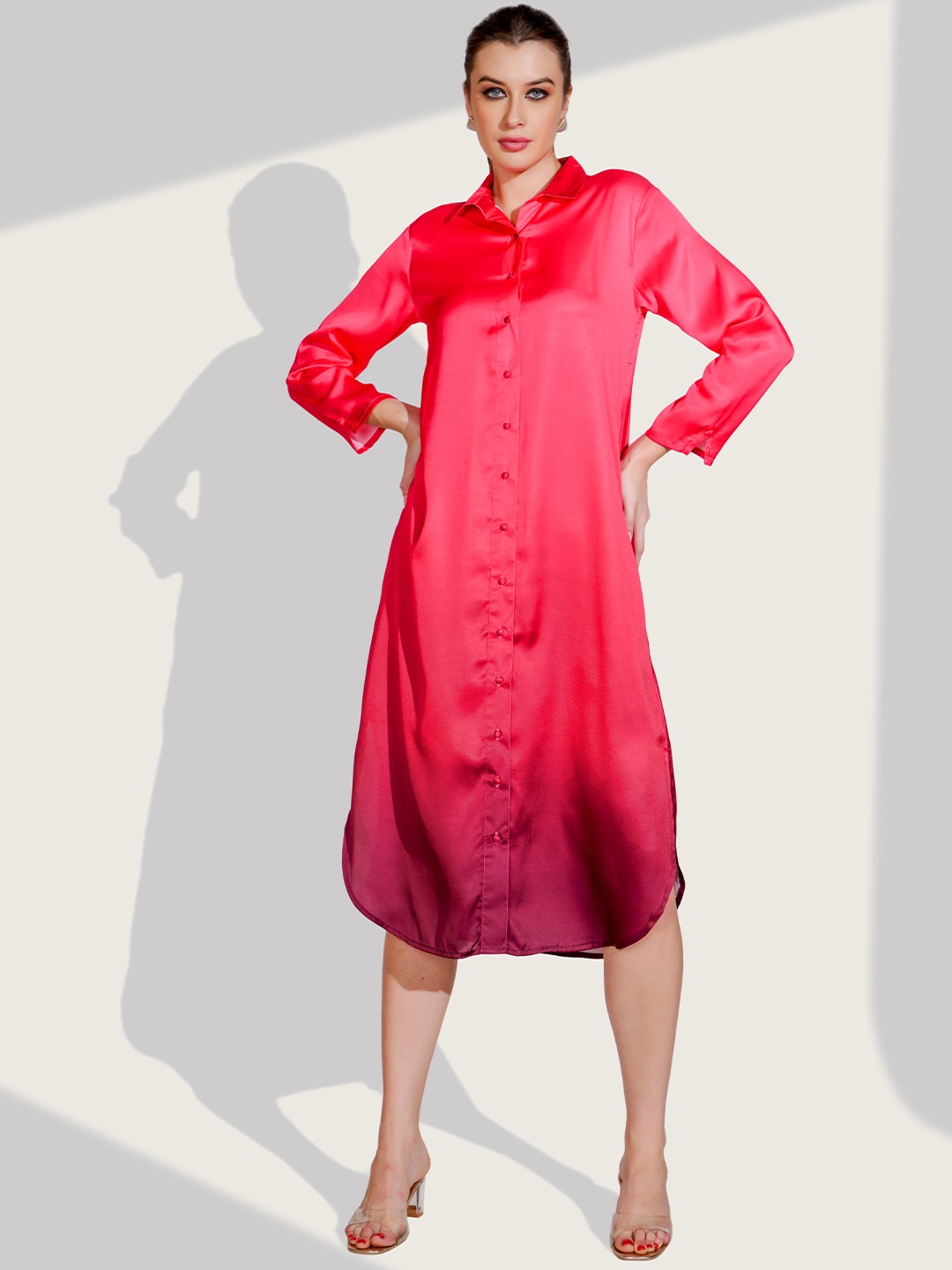 

Dora Dori Colourblocked Satin Shirt Midi Dress, Pink