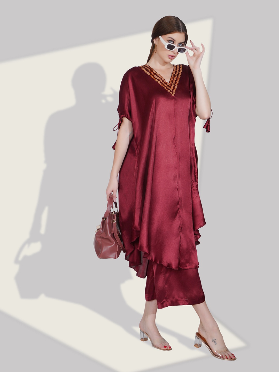 

Dora Dori Sequinned Tunic With Palazzo, Maroon