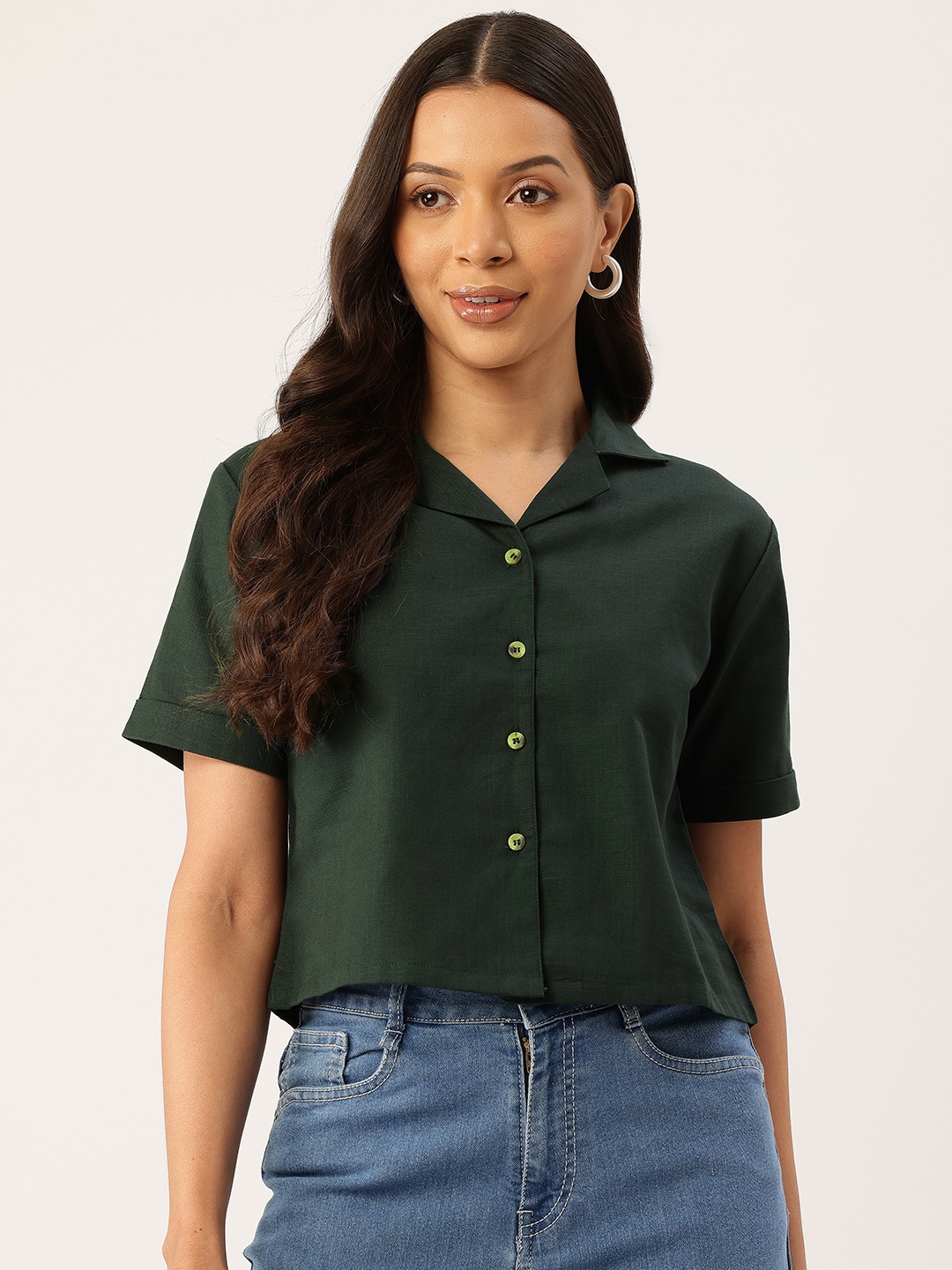 

LABEL REGALIA Women Cropped Casual Shirt, Teal