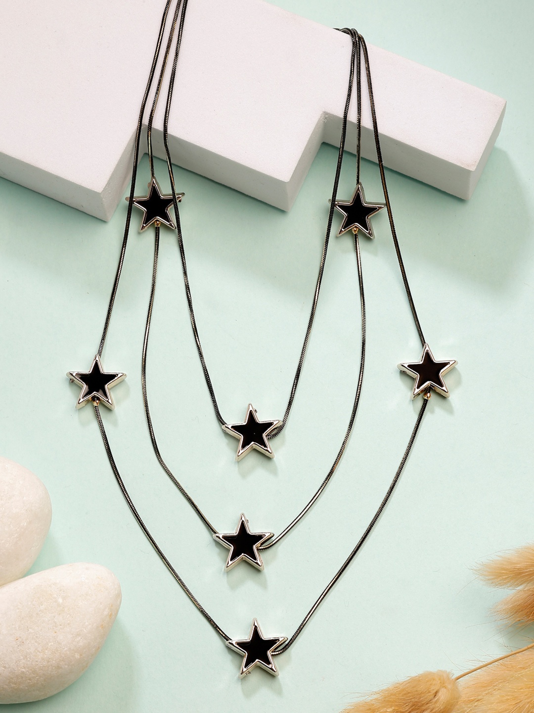 

NVR Rhodium-Plated Star-Shaped Layered Necklace, Silver