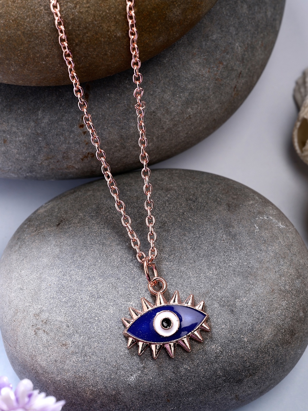 

NVR Rose Gold-Plated Evil Eye Pendant with Chain