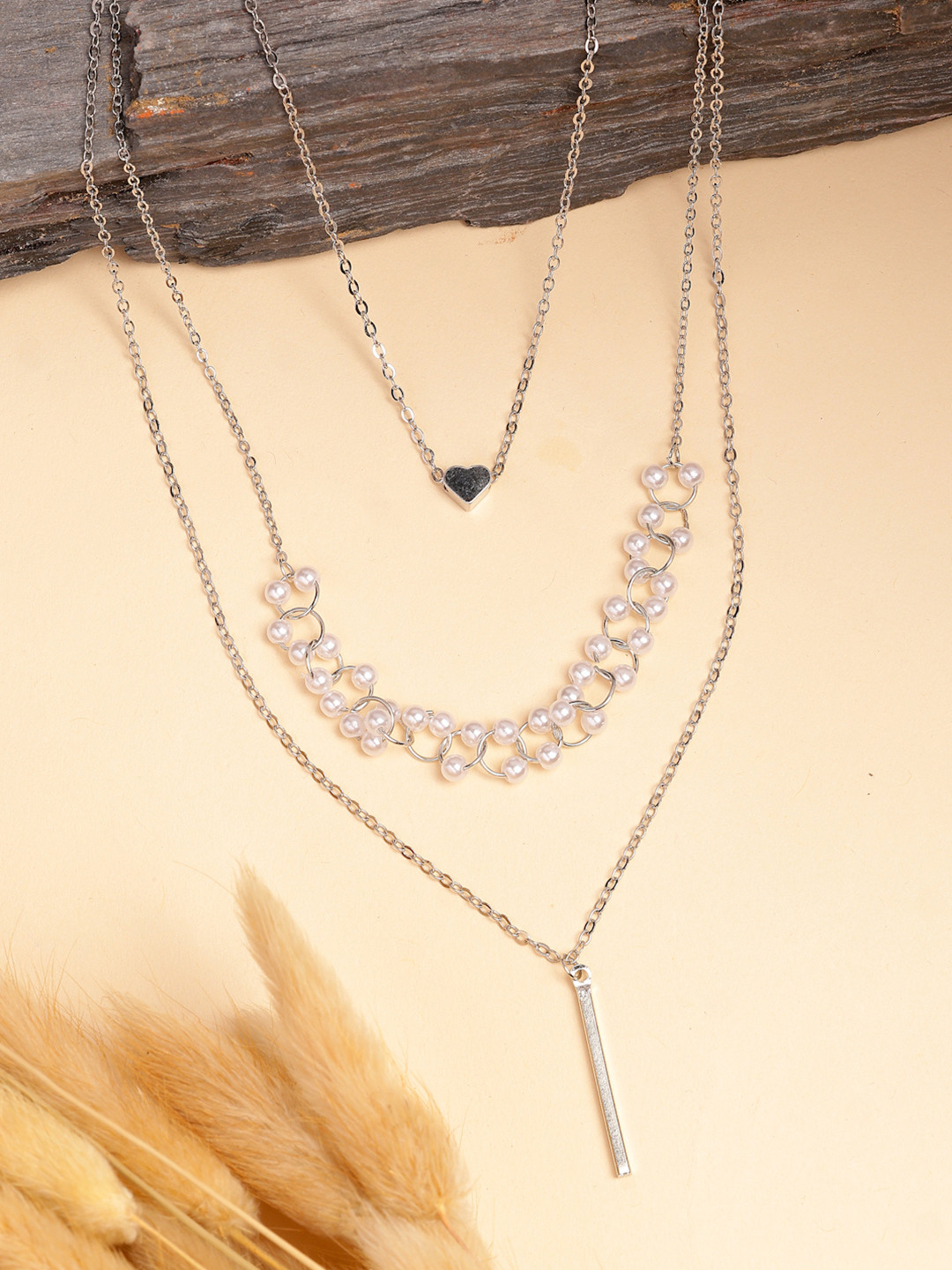 

NVR Silver-Plated Beaded Layered Chain