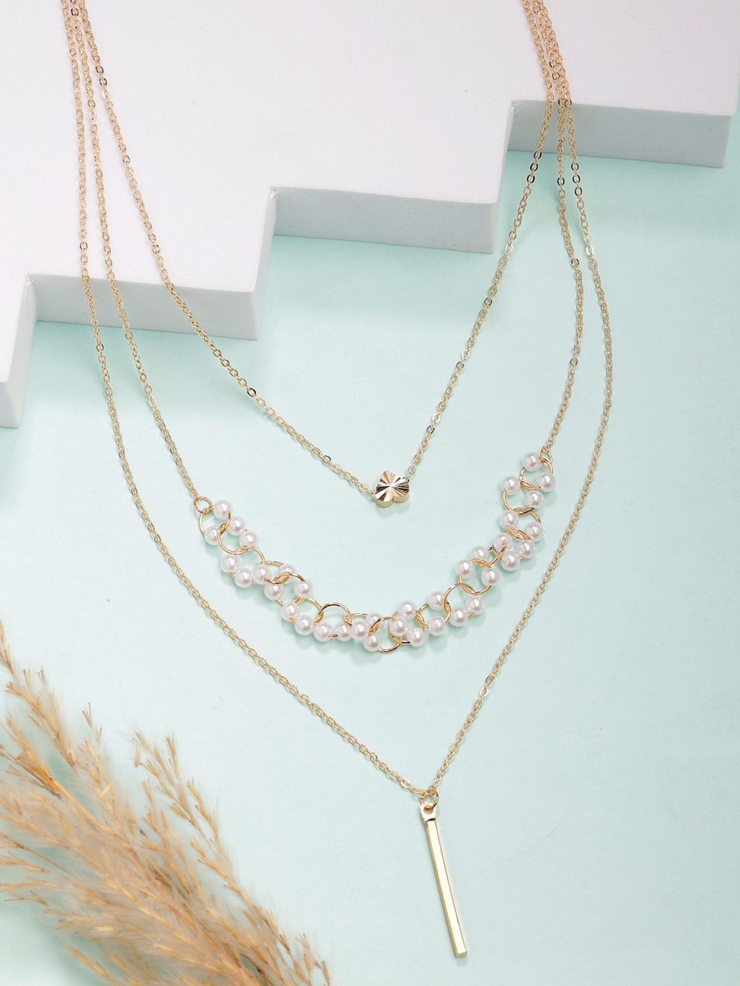 

NVR Gold-Plated Beaded Layered Chain