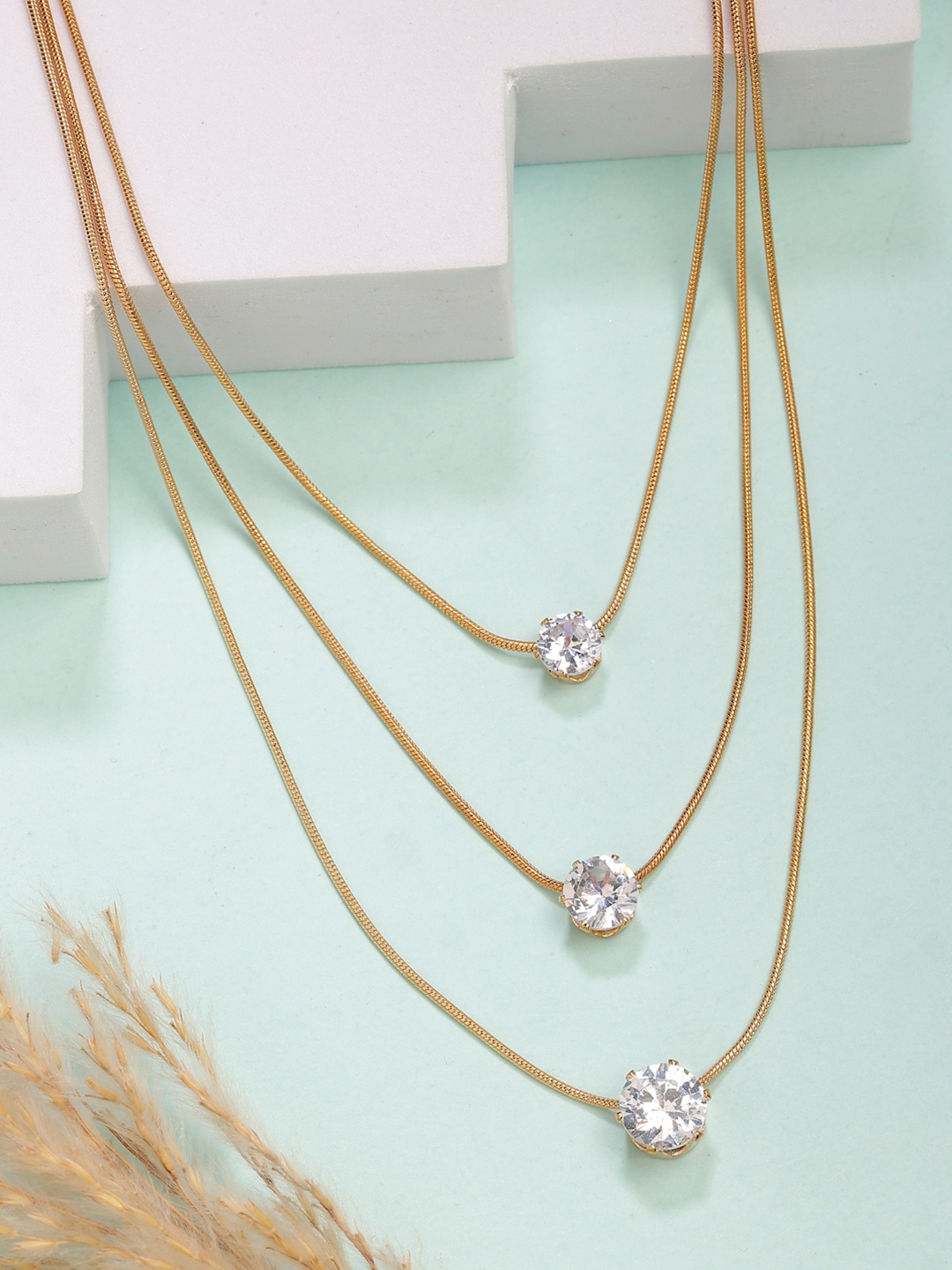 

NVR Gold-Plated Stone Studded Layered Chain