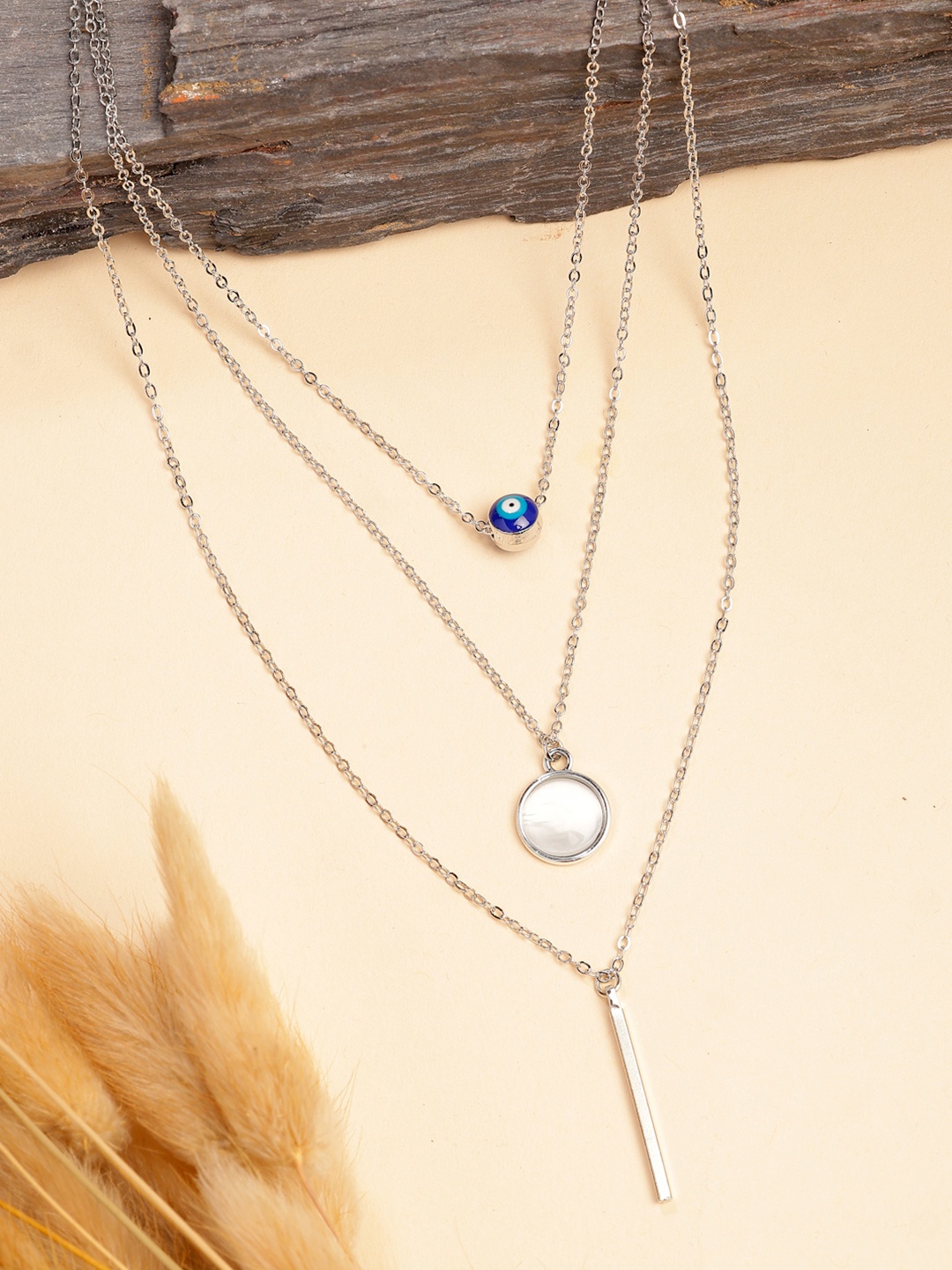 

NVR Silver-Plated Evil Eye Layered Chain