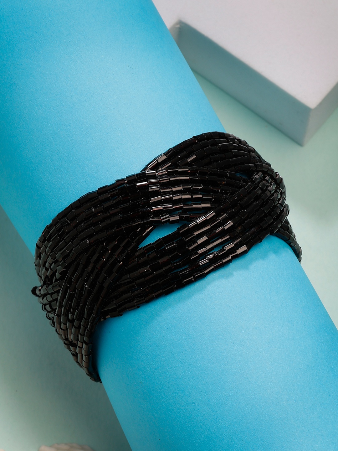 

NVR Rhodium-Plated Cuff Bracelet, Black