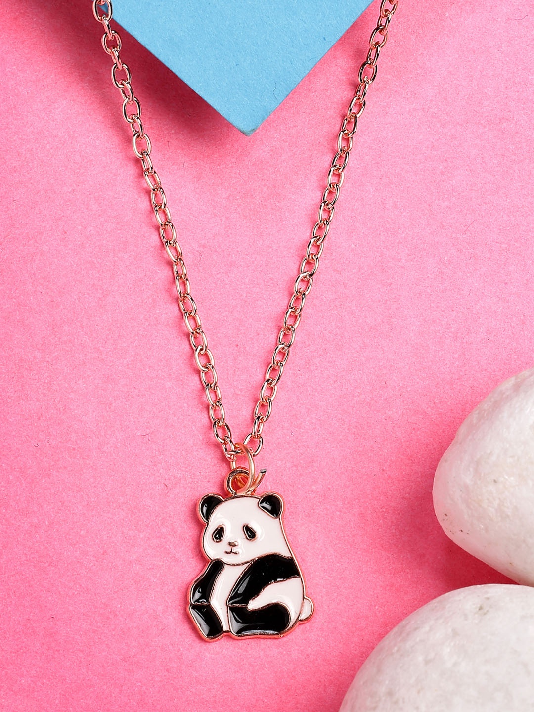 

NVR Rose Gold-Plated Stone Studded Panda Shaped Pendant with Chain