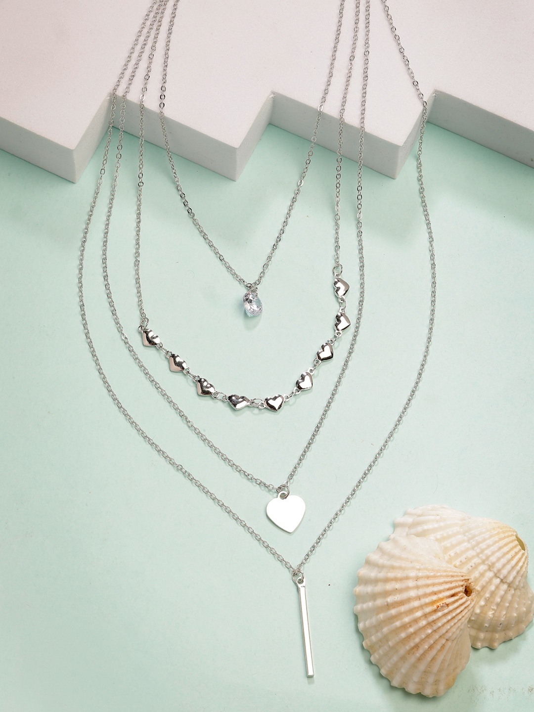 

NVR Silver-Plated Stone Studded Layered Chain