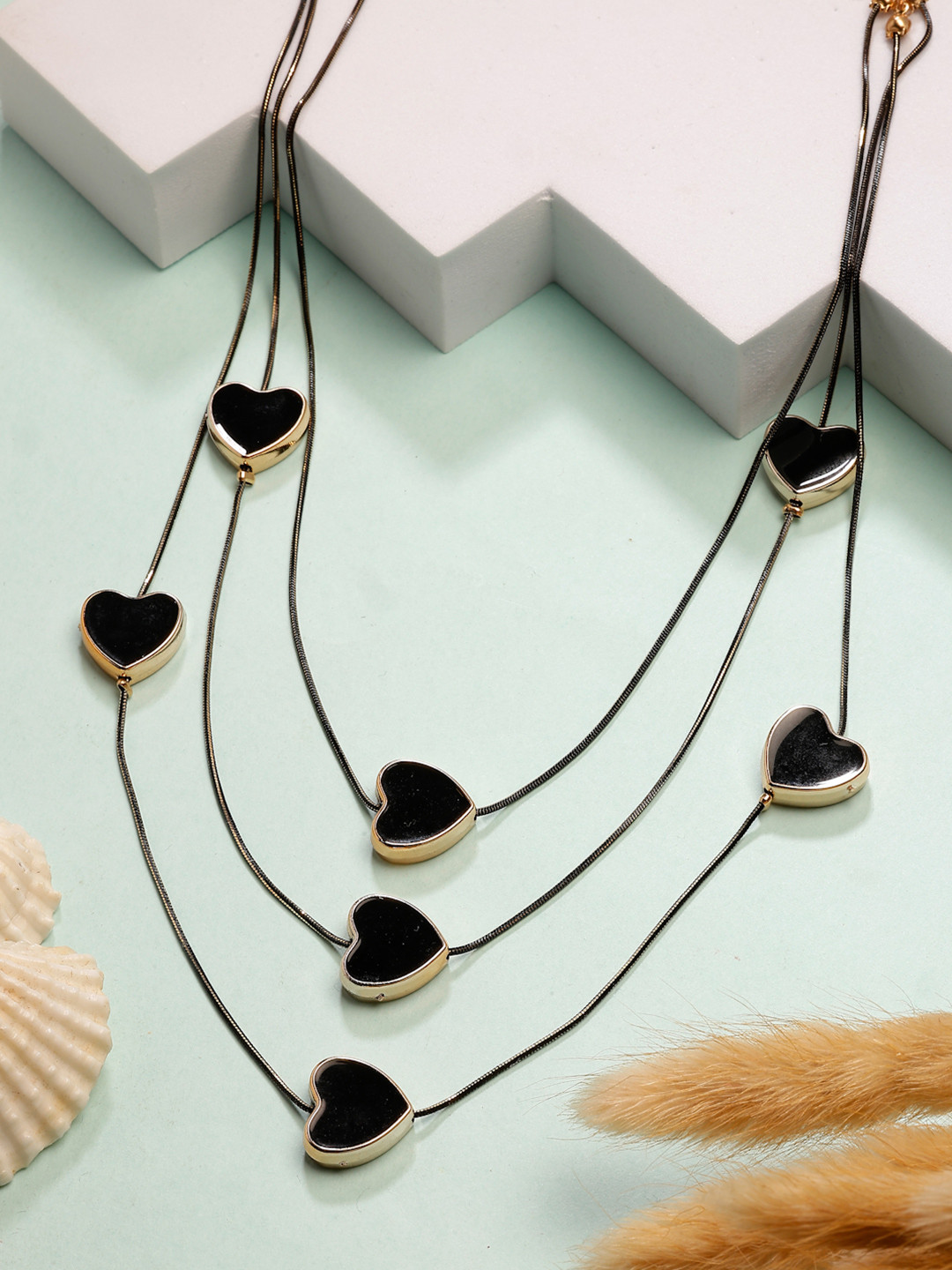 

NVR Rhodium-Plated Heart Shaped Layered Necklace, Silver