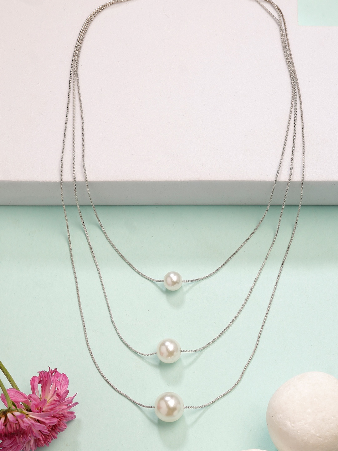 

NVR Silver-Plated Pearls Beaded Layered Chain