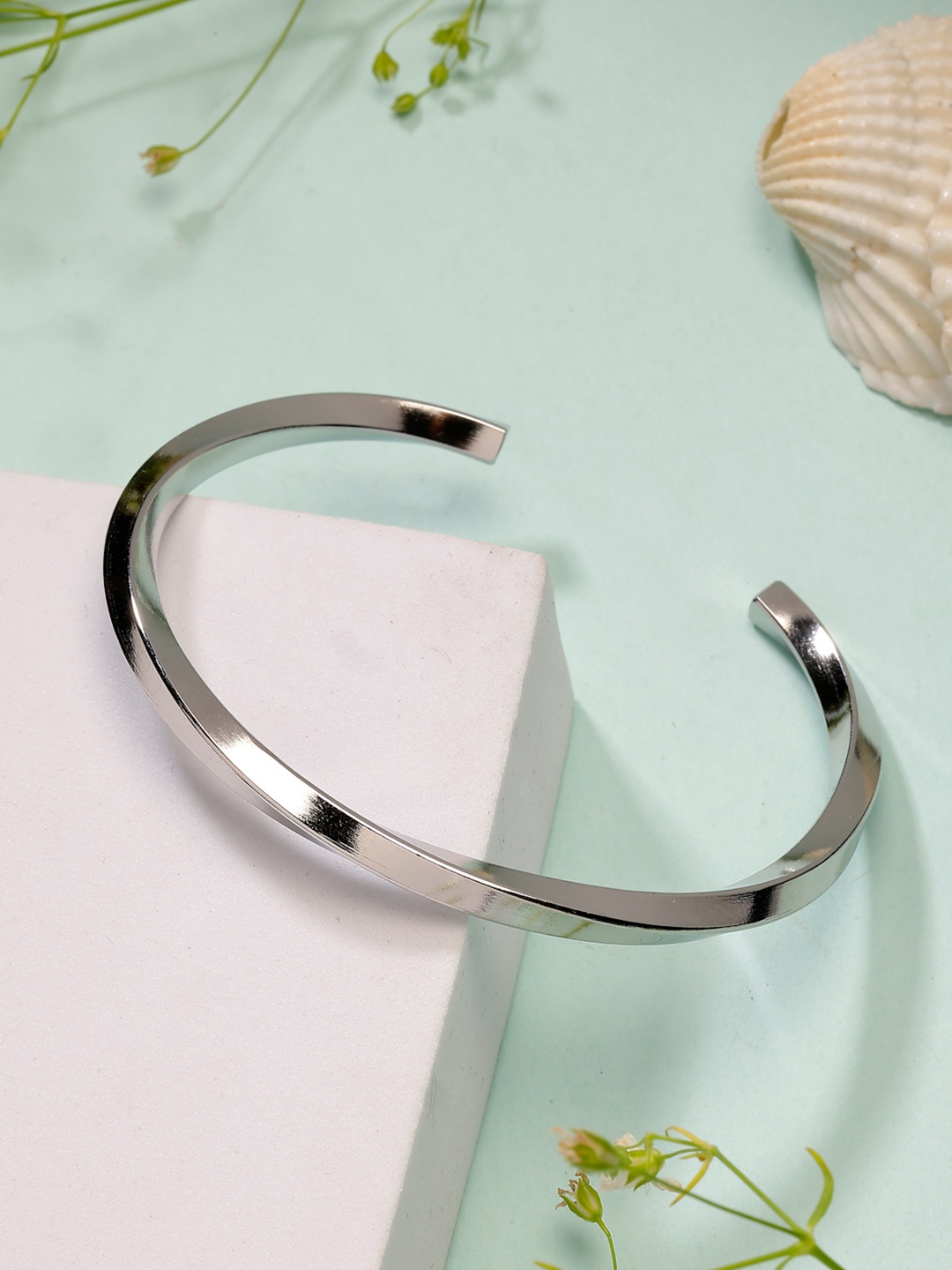 

NVR Men Stainless Steel Silver-Plated Cuff Bracelet