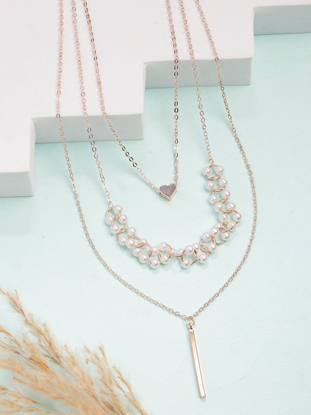 

NVR Rose Gold-Plated Beaded Layered Chain