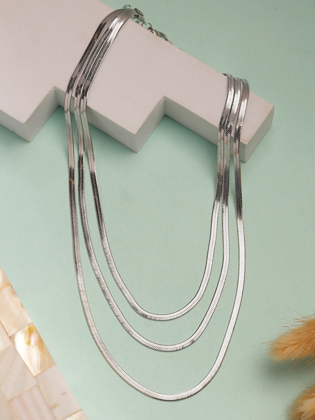 

NVR German Silver Plated Oxidised Minimal Layered Chain
