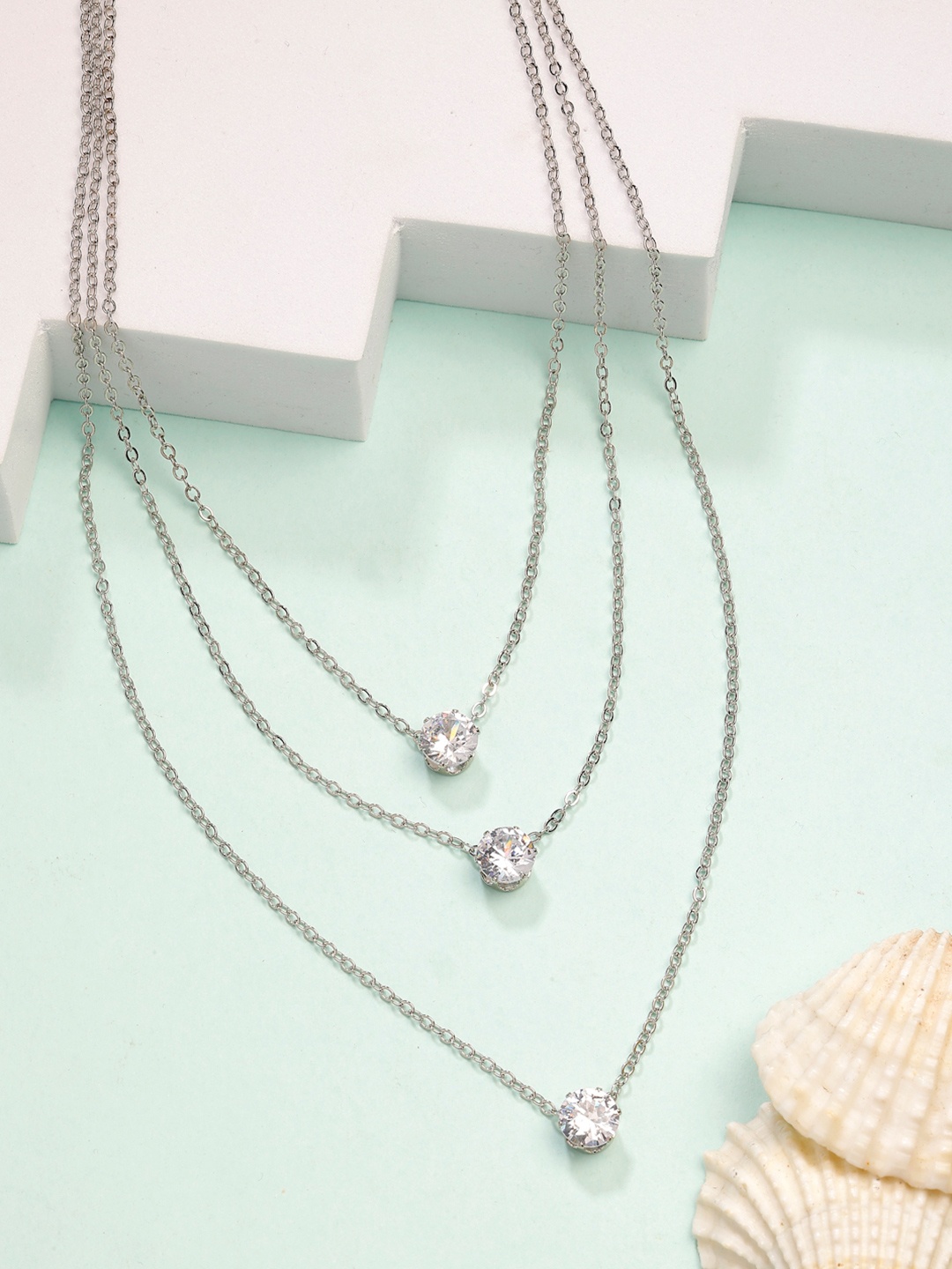 

NVR Silver-Plated Stone Studded Layered Chain