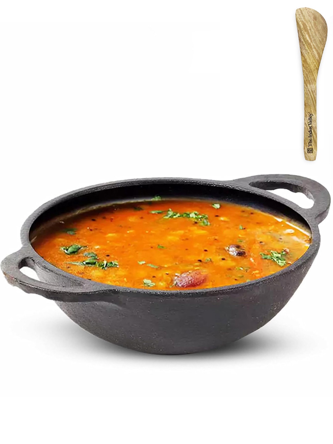 

The Indus Valley Black Cast Iron Kadai with Free Wooden Flip