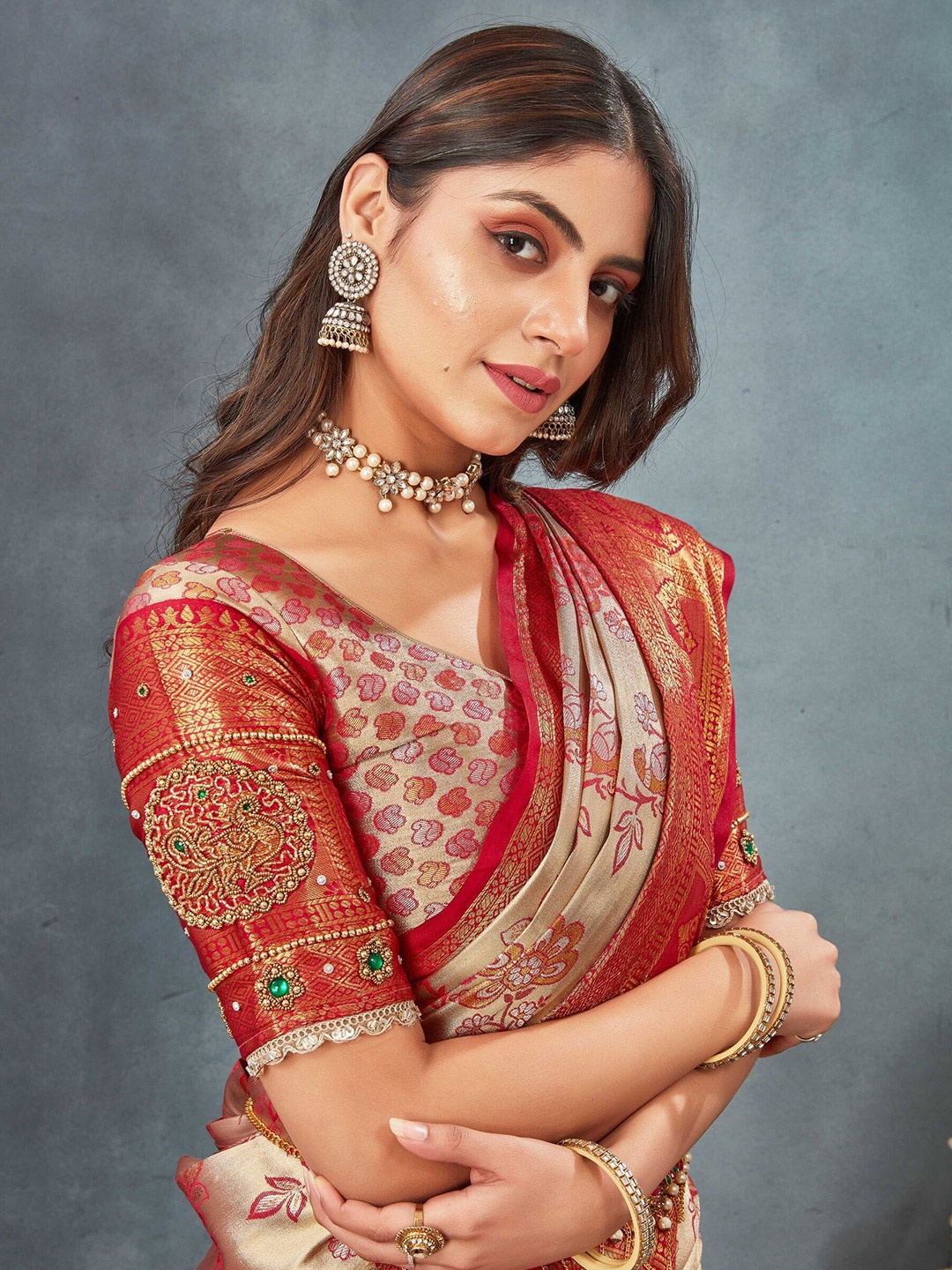 Tankori Woven Design Zari Pure Silk Dharmavaram Saree, Pink