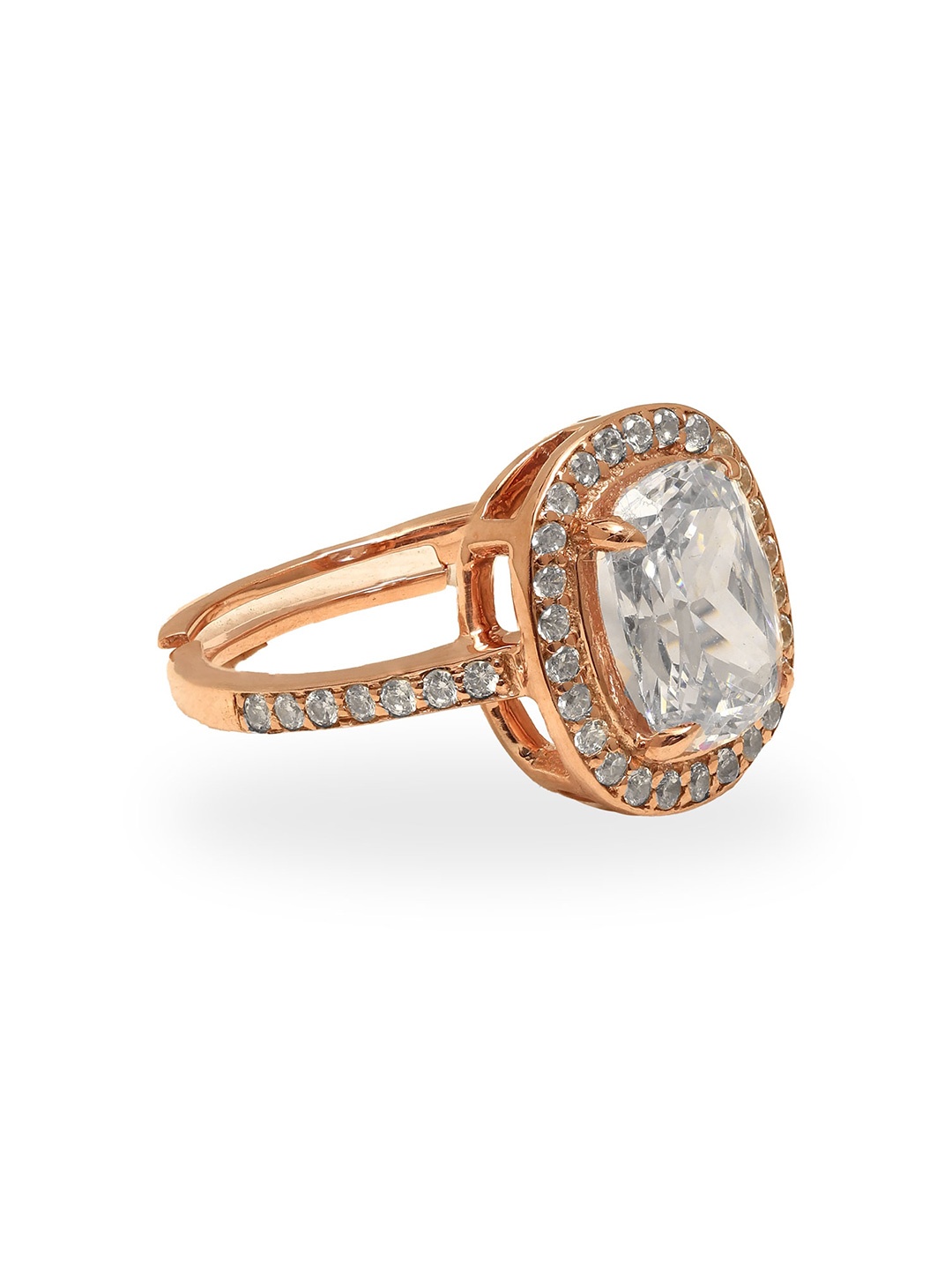 

De Flossy Silver Women 925 Sterling Silver Rose Gold-Plated CZ-Studded Adjustable Ring