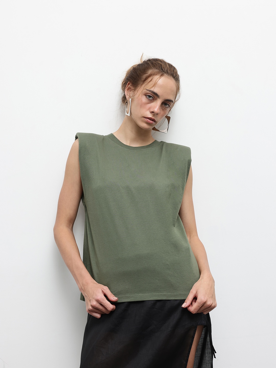 

ZARA Pure Cotton Padded Shoulder T-shirt, Olive