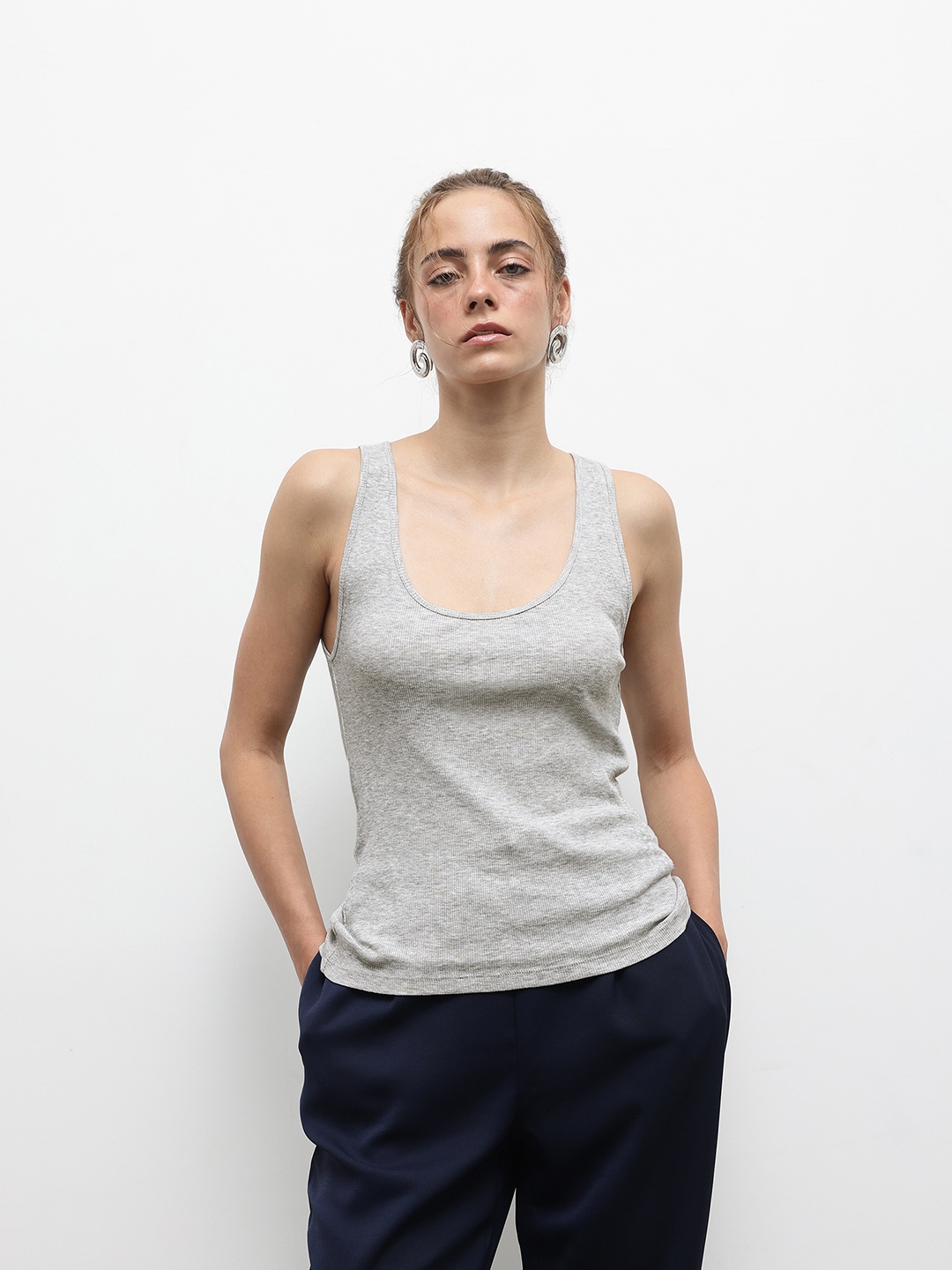 

ZARA Scoop Neck Tank Top, Grey