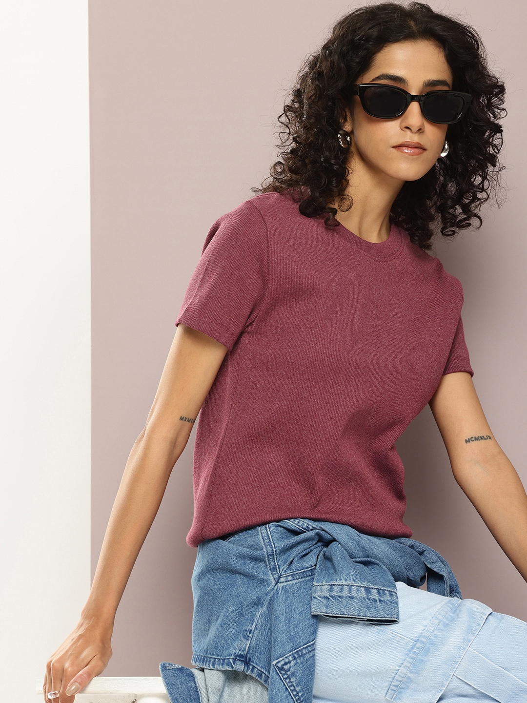 

Kook N Keech Women Ribbed T-shirt, Maroon