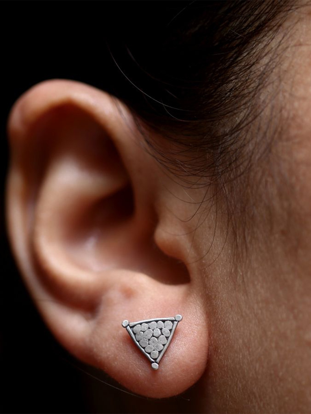 

House of Aadyaa 92.5 Sterling Silver Oxidised Hammered Triangle Studs