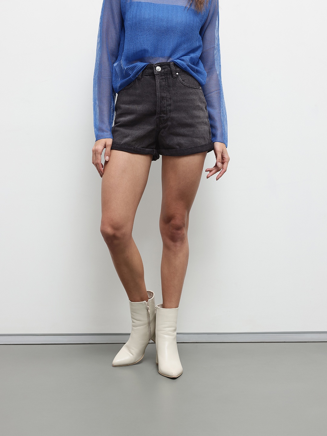 

ZARA Women Cotton Denim Shorts, Black