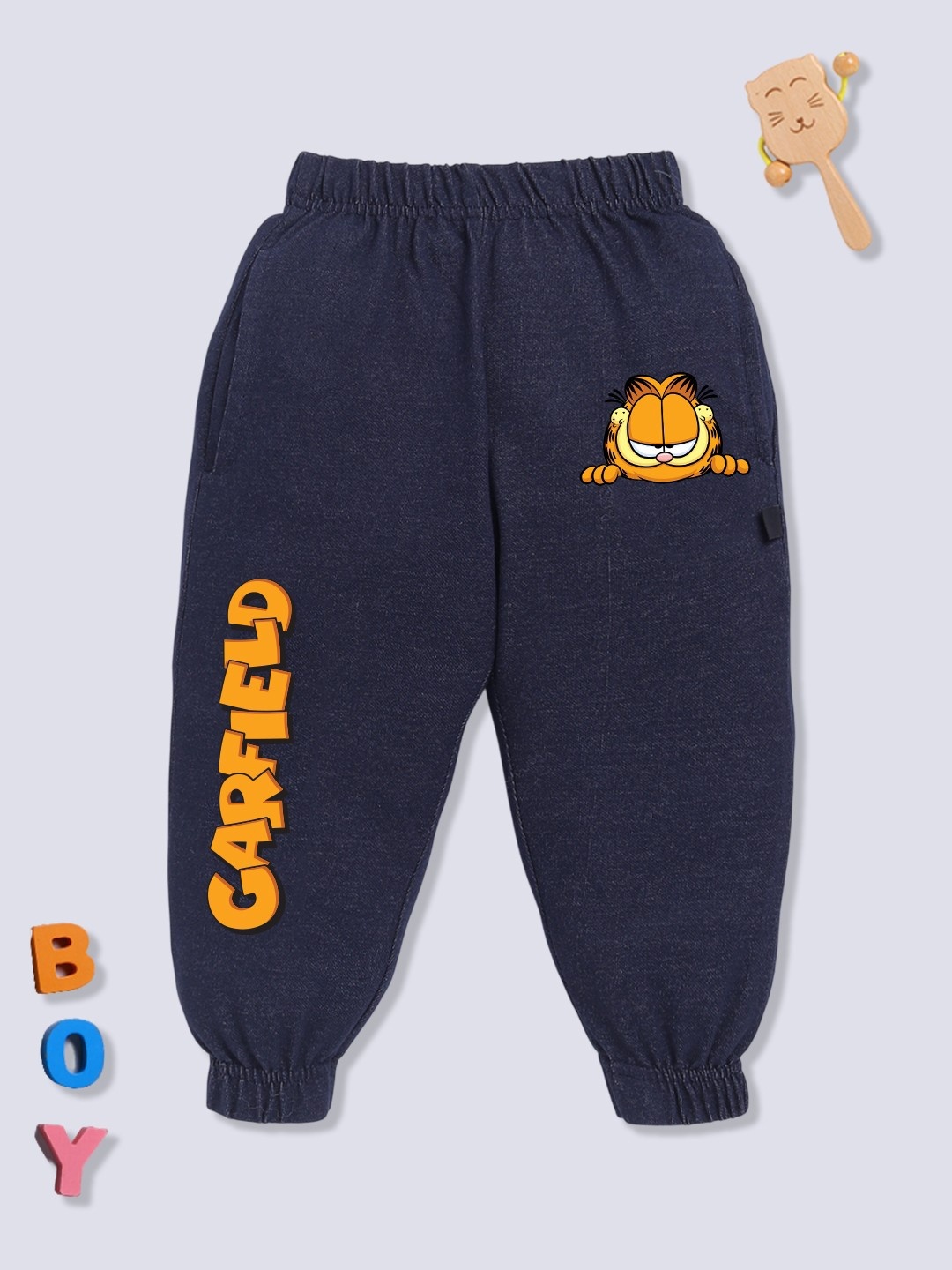 

YK X Minute Mirth Boys Garfield Printed Pure Cotton Joggers, Navy blue