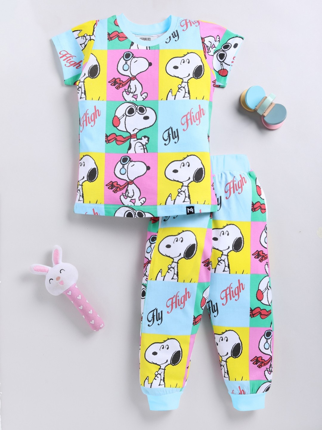 

YK X Minute Mirth Girls Peanuts Printed Pure Cotton T-shirt with Joggers, Multi