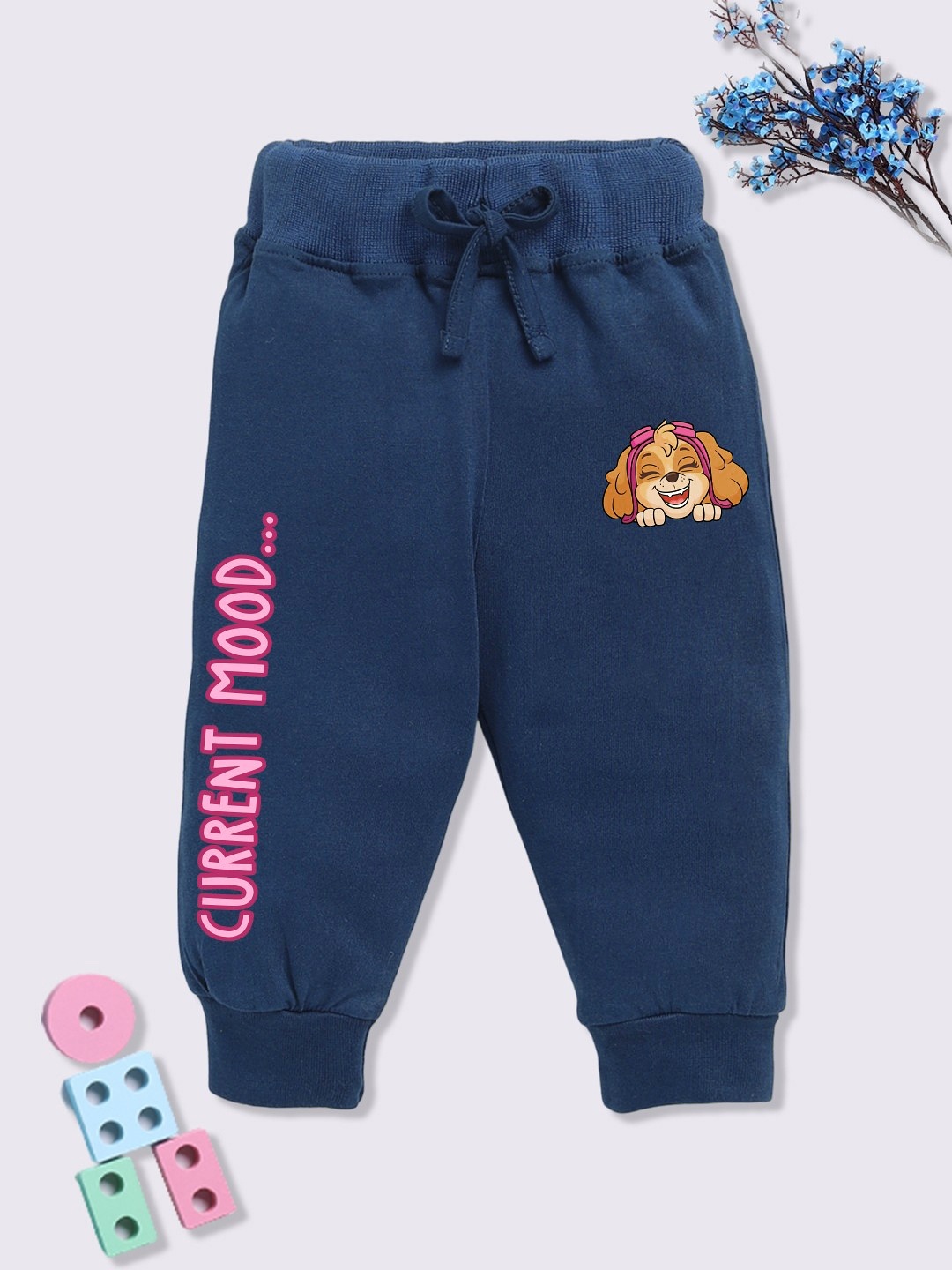 

YK X Minute Mirth Infant Girls Paw Patrol Printed Pure Cotton Joggers, Navy blue