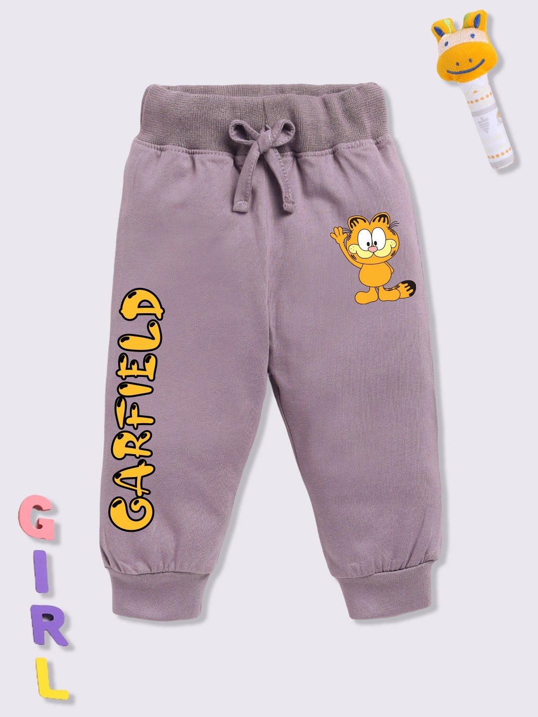 

YK X Minute Mirth Infant Girls Garfield Printed Pure Cotton Joggers, Mauve