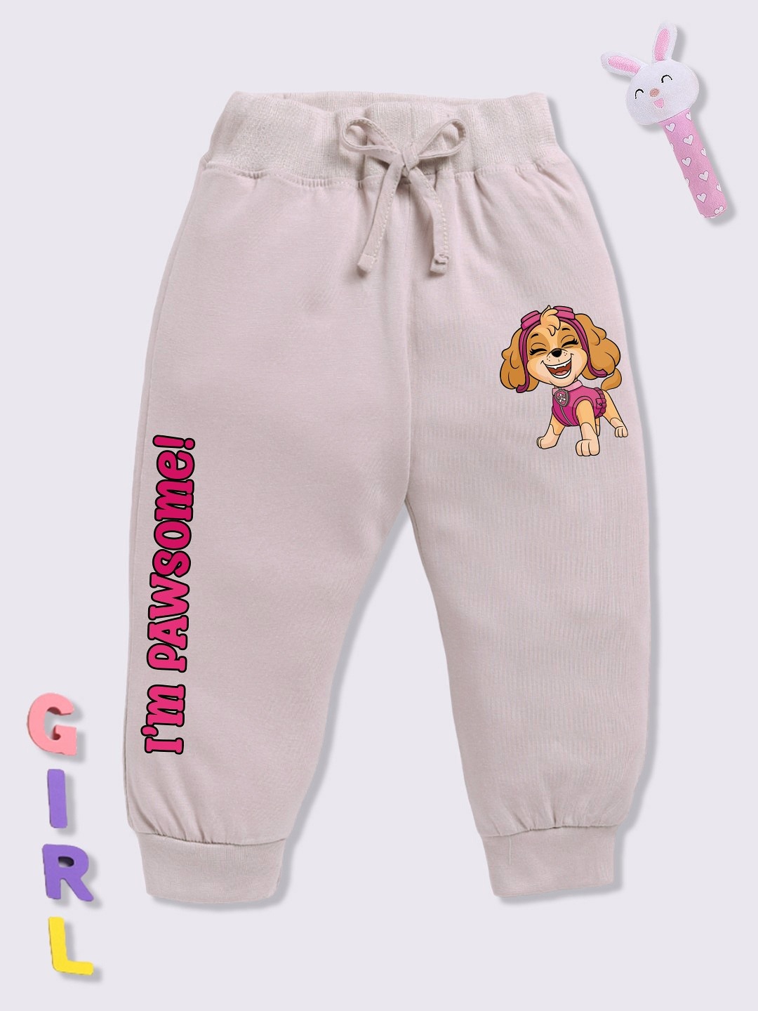 

YK X Minute Mirth Infant Girls Paw Patrol Printed Pure Cotton Joggers, Mauve