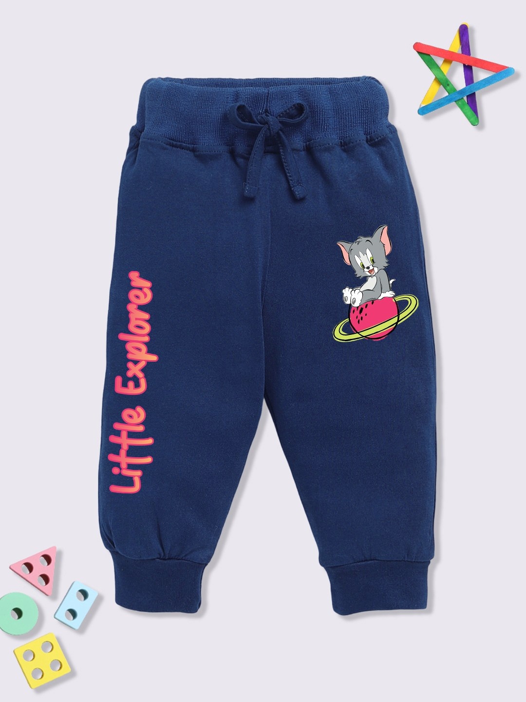 

YK X Minute Mirth Infant Girls Tom & Jerry Printed Pure Cotton Joggers, Navy blue